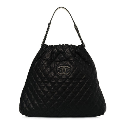 Chanel Distressed Glazed Caviar Quilted Large Elastic Tote Black 1 of 12