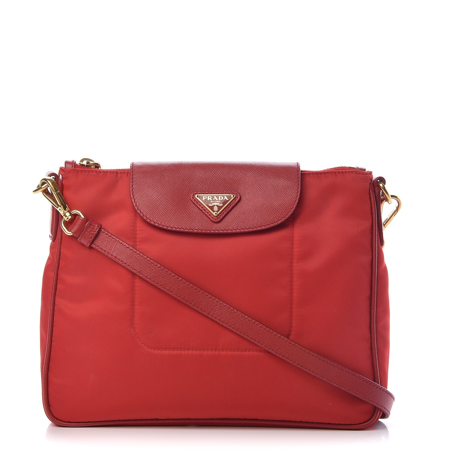 Prada Nylon Vela Saffiano Flat Flap Messenger Bag Red 1 of 12
