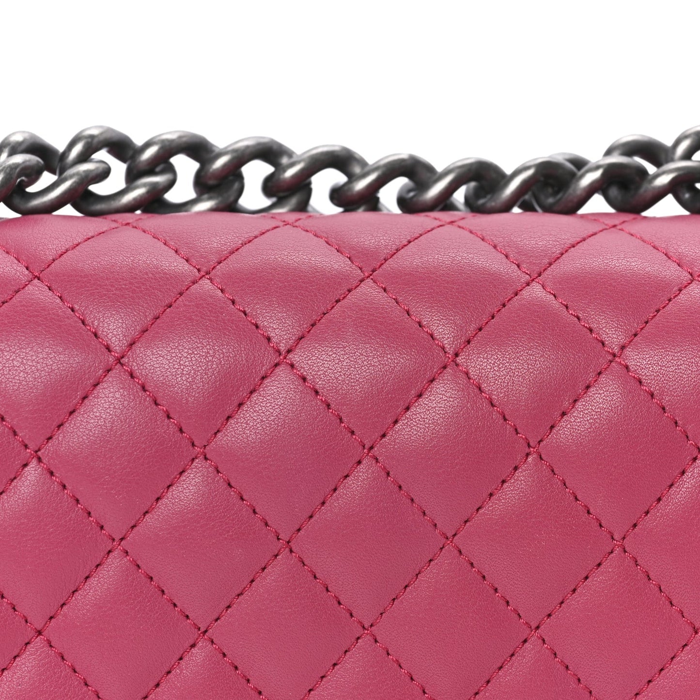 Lambskin Quilted Small Boy Flap  Dark Pink