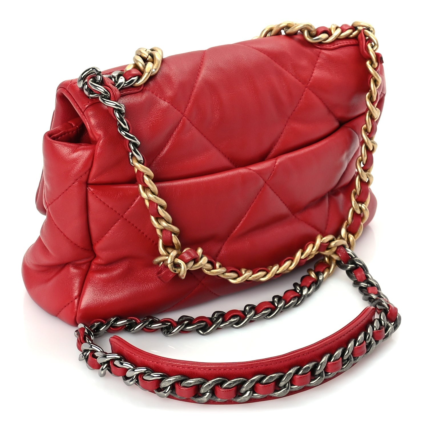Chanel Lambskin Quilted Medium  19 Flap  Red 2 of 9