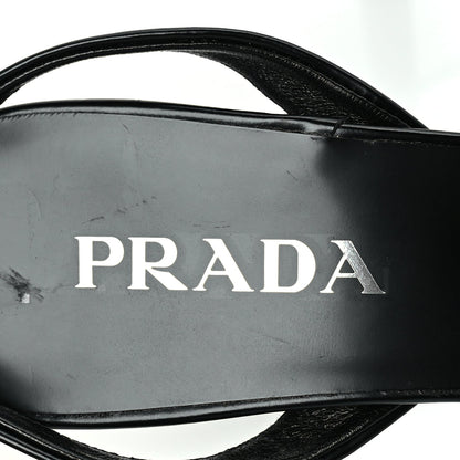 Prada Spazzolato Metal Triangle Logo Pointed Toe Sandals 40  Black 7 of 8