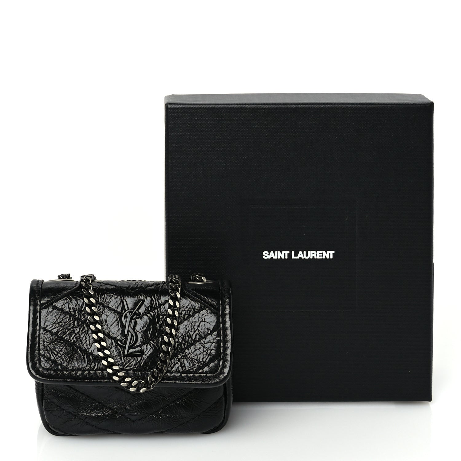 Saint Laurent Crinkled Calfskin Matelasse Monogram Niki Airpods Holder Micro Bag Black 9 of 9
