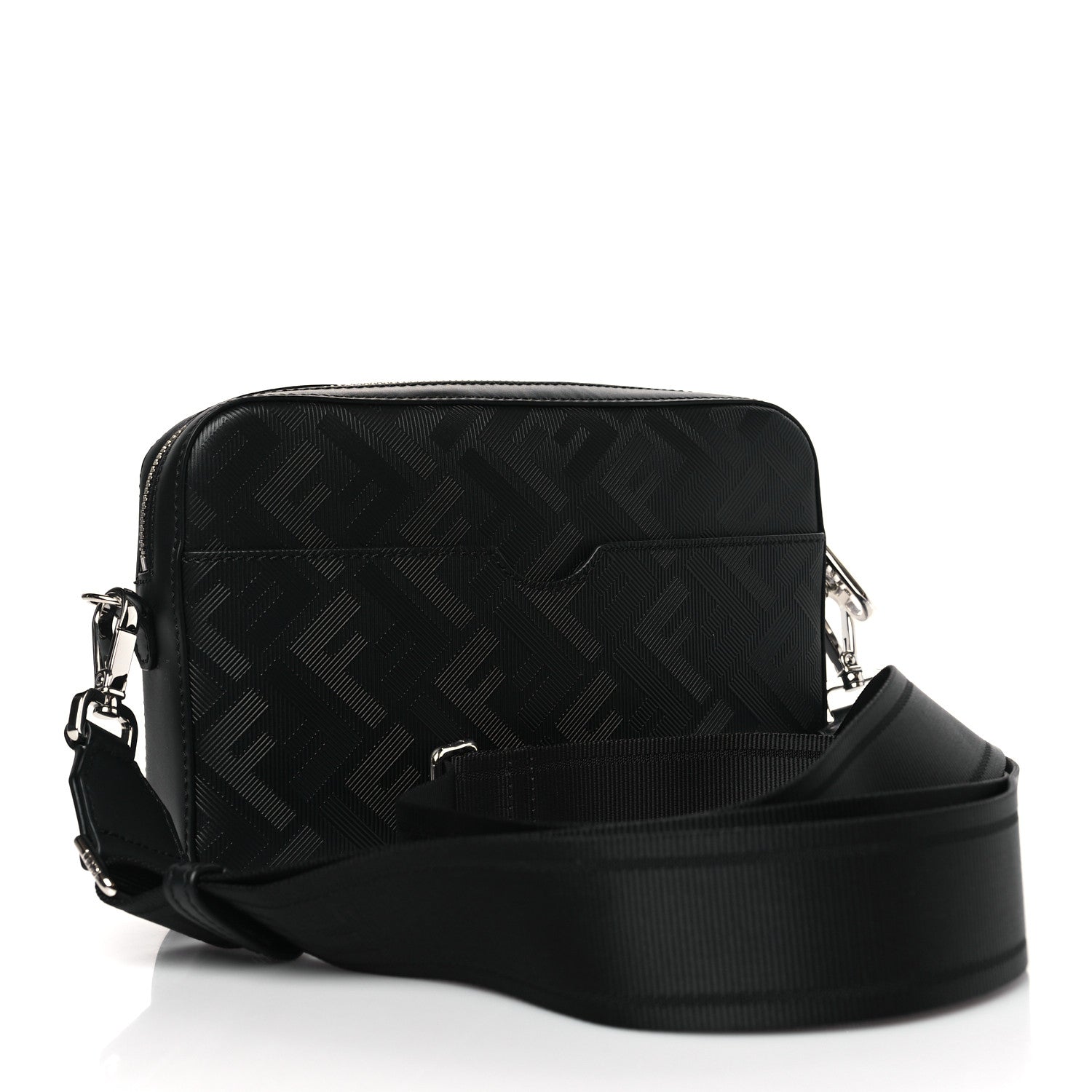 Fendi Vitello King FF Lines Embossed Lock Chain 1974 Diagonal Medium Camera Case Black 3 of 9