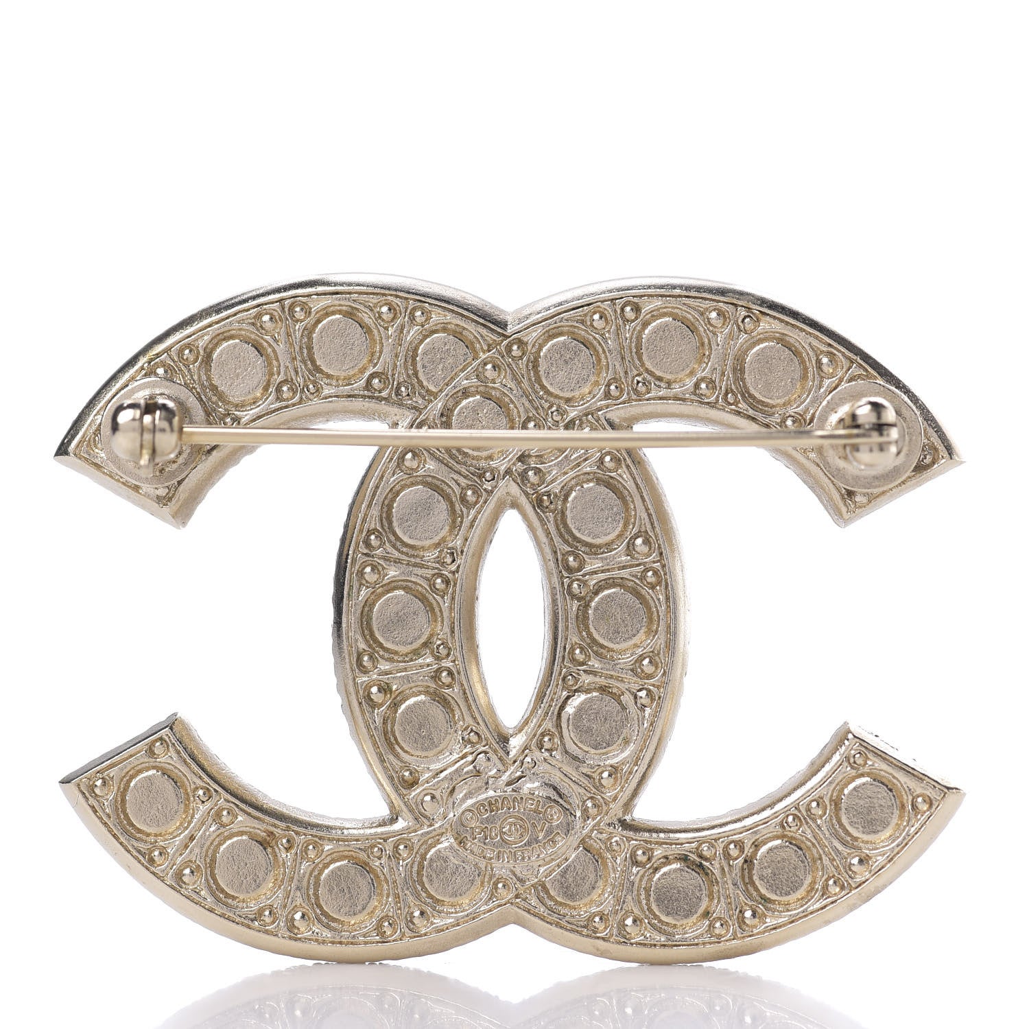 Chanel Pearl Crystal CC Brooch Gold 2 of 4