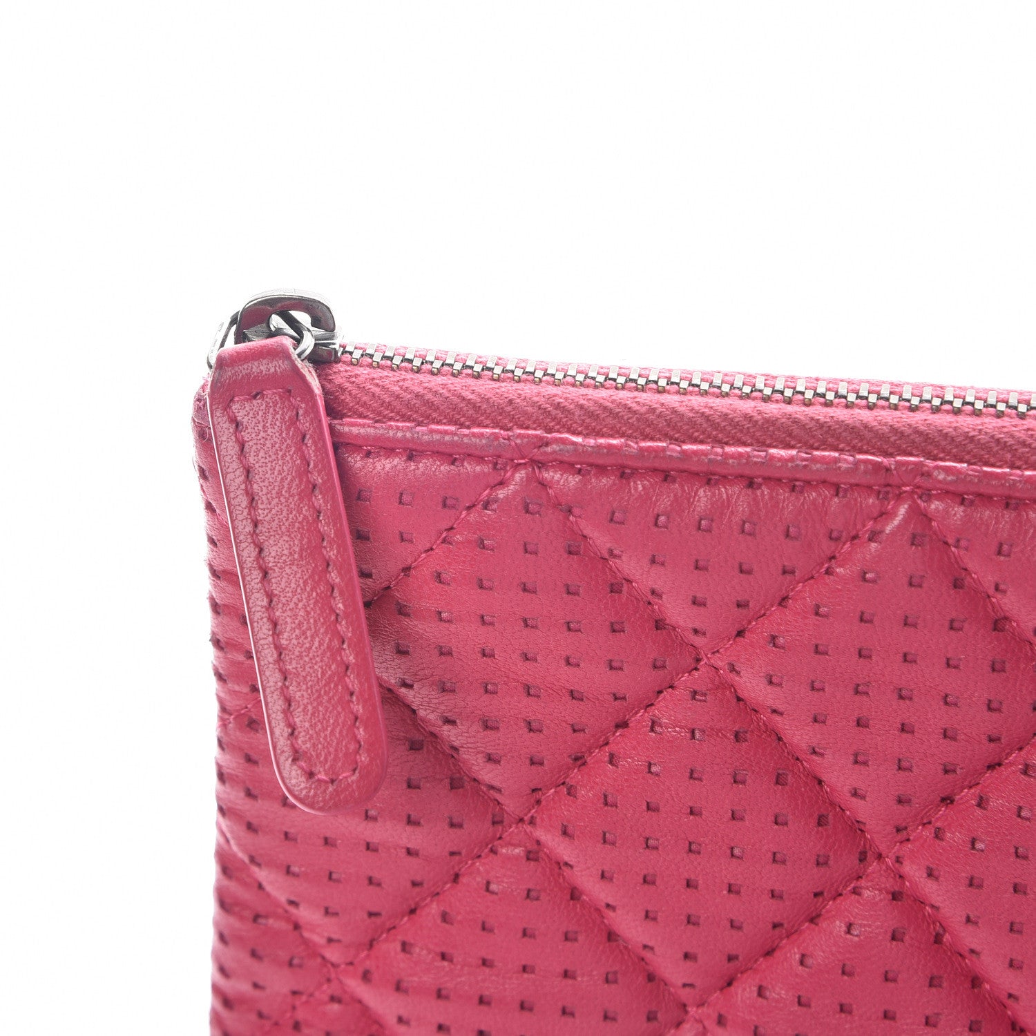 Chanel Perforated Lambskin Quilted Large Cosmetic Case Pink 10 of 15
