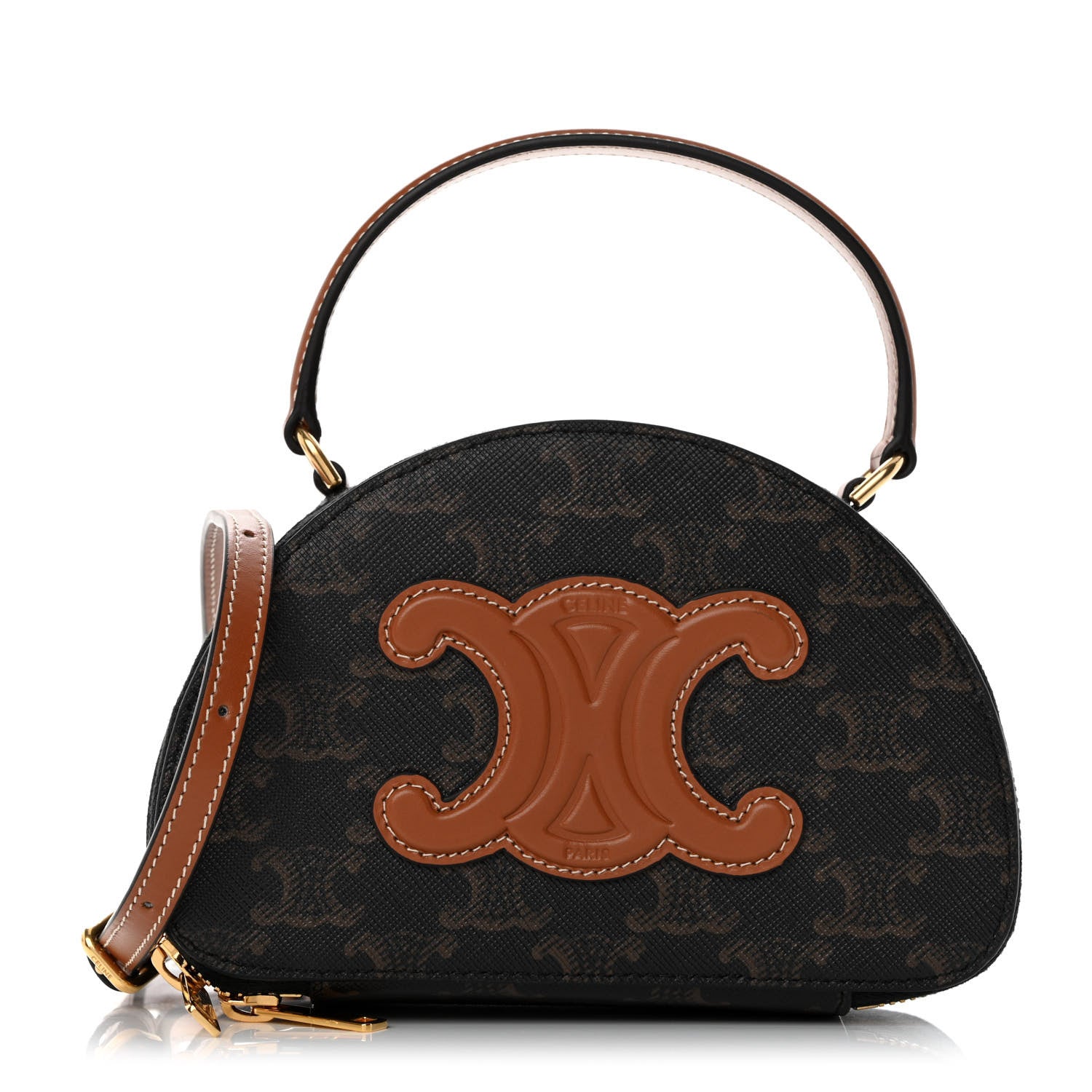 Celine Calfskin Triomphe Canvas Half Moon Case Tan 1 of 11