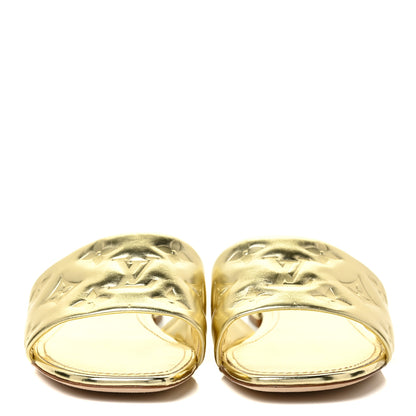 Louis Vuitton Metallic Lambskin Embossed Monogram Revival Flat Mules 37 Gold 2 of 10