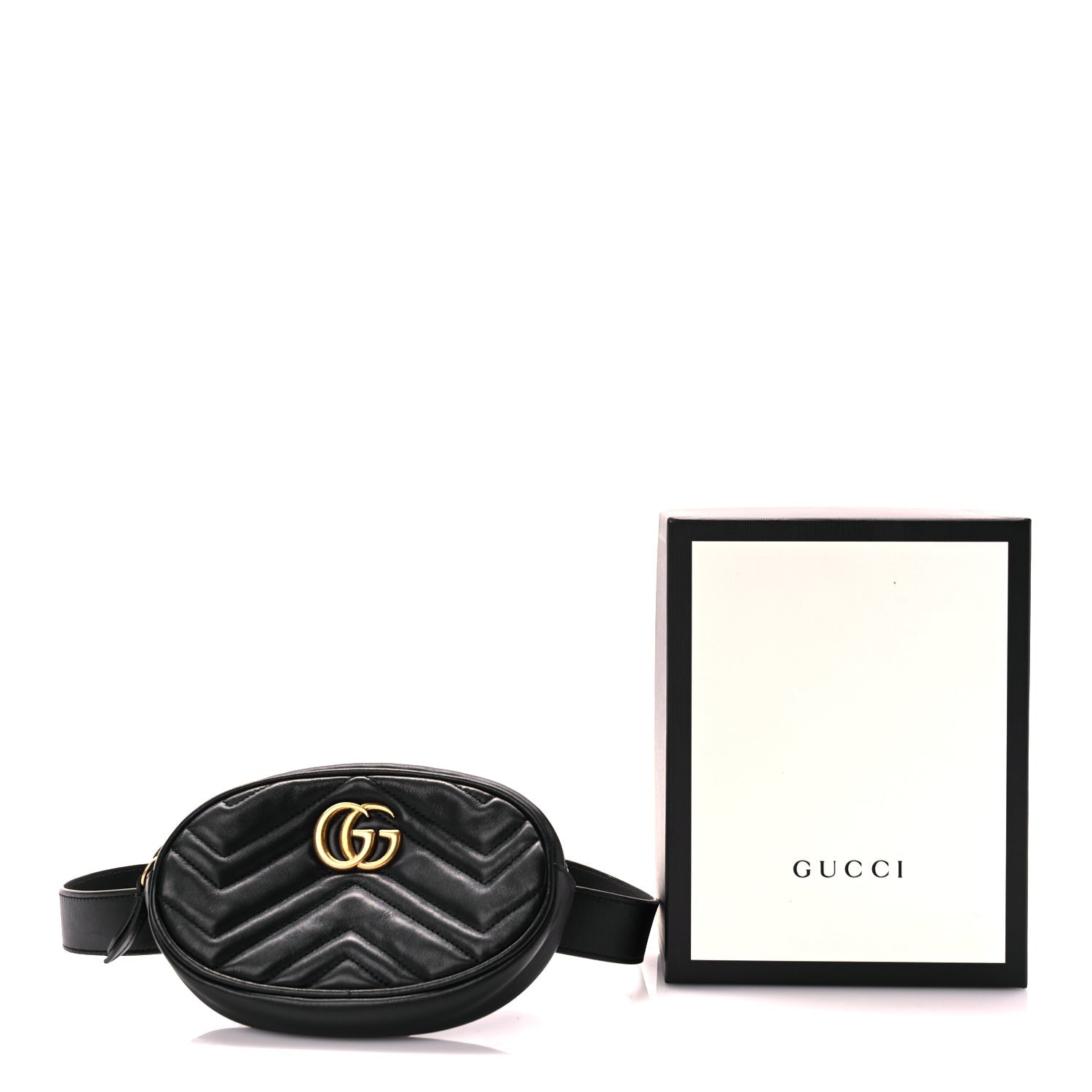 Gucci Calfskin Matelasse GG Marmont Belt Bag 85 Black 10 of 10
