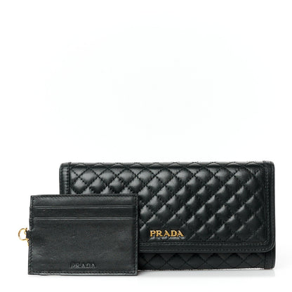 Prada Soft Calfskin Quilted Continental Flap Wallet Black 2 of 7
