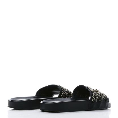 Chanel Lambskin Canvas Chain Flat Sandals 38 Black 3 of 8