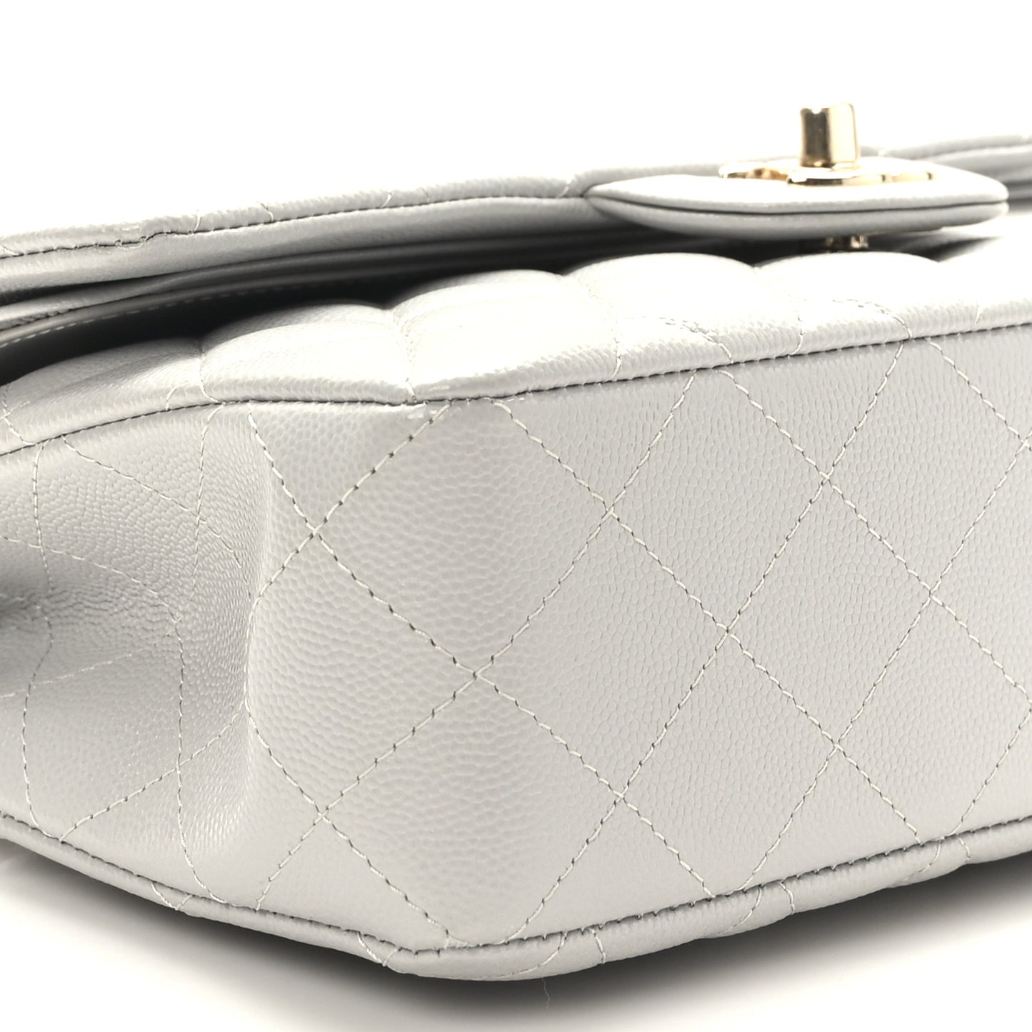 Caviar Quilted Small Double Flap Grey