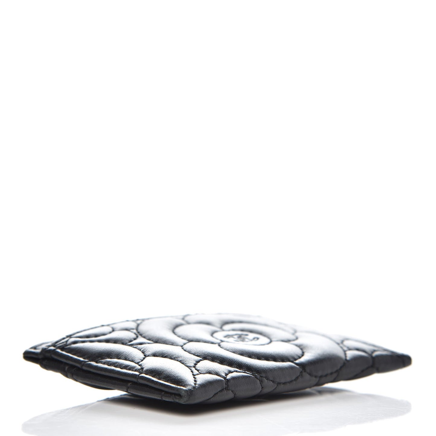 Lambskin Camellia Embossed Card Holder Black