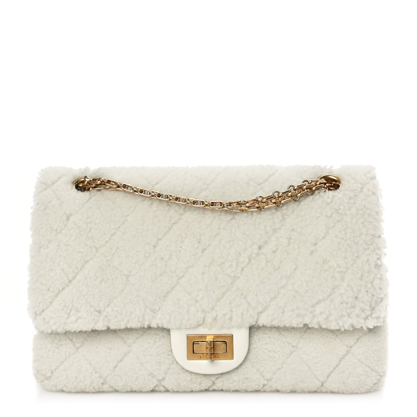 Shearling Lambskin Aged Calfskin Quilted 2.55 Reissue 225 Flap White