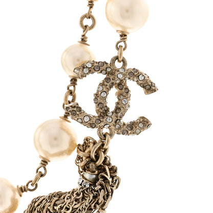 Chanel Pearl Crystal CC Braided Chain Long Necklace Light Gold 4 of 5