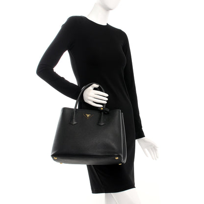 Prada Saffiano Cuir Medium Double Bag Black Mughetto 3 of 8