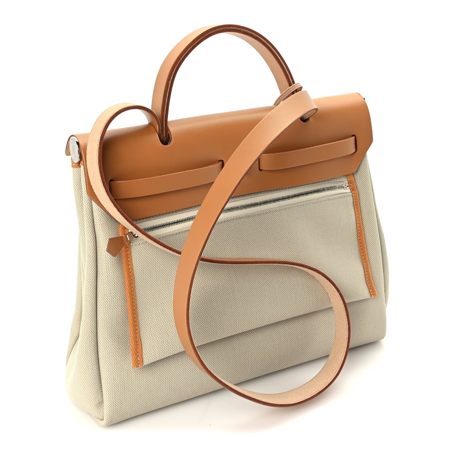Hermes Military Toile Vache Hunter Herbag Zip Retourne 31 PM Beton Naturel 3 of 11