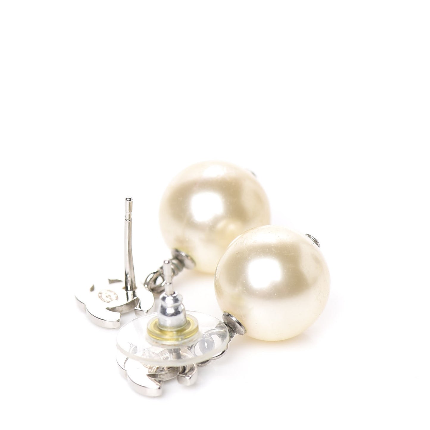 Crystal Pearl CC Drop Earrings Silver