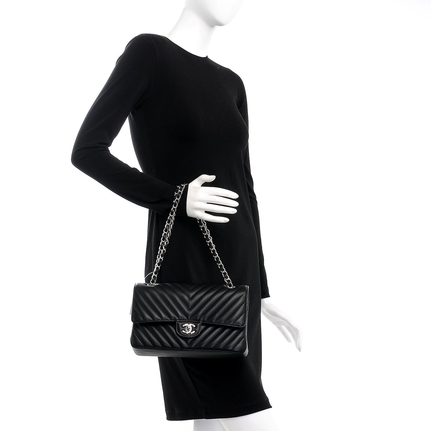 Lambskin Chevron Quilted Medium Double Flap Black