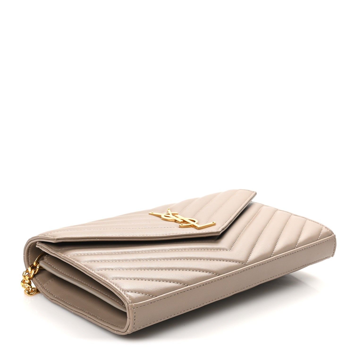Saint Laurent Lambskin Matelasse Chevron Monogram Chain Wallet Dusty Grey 4 of 9