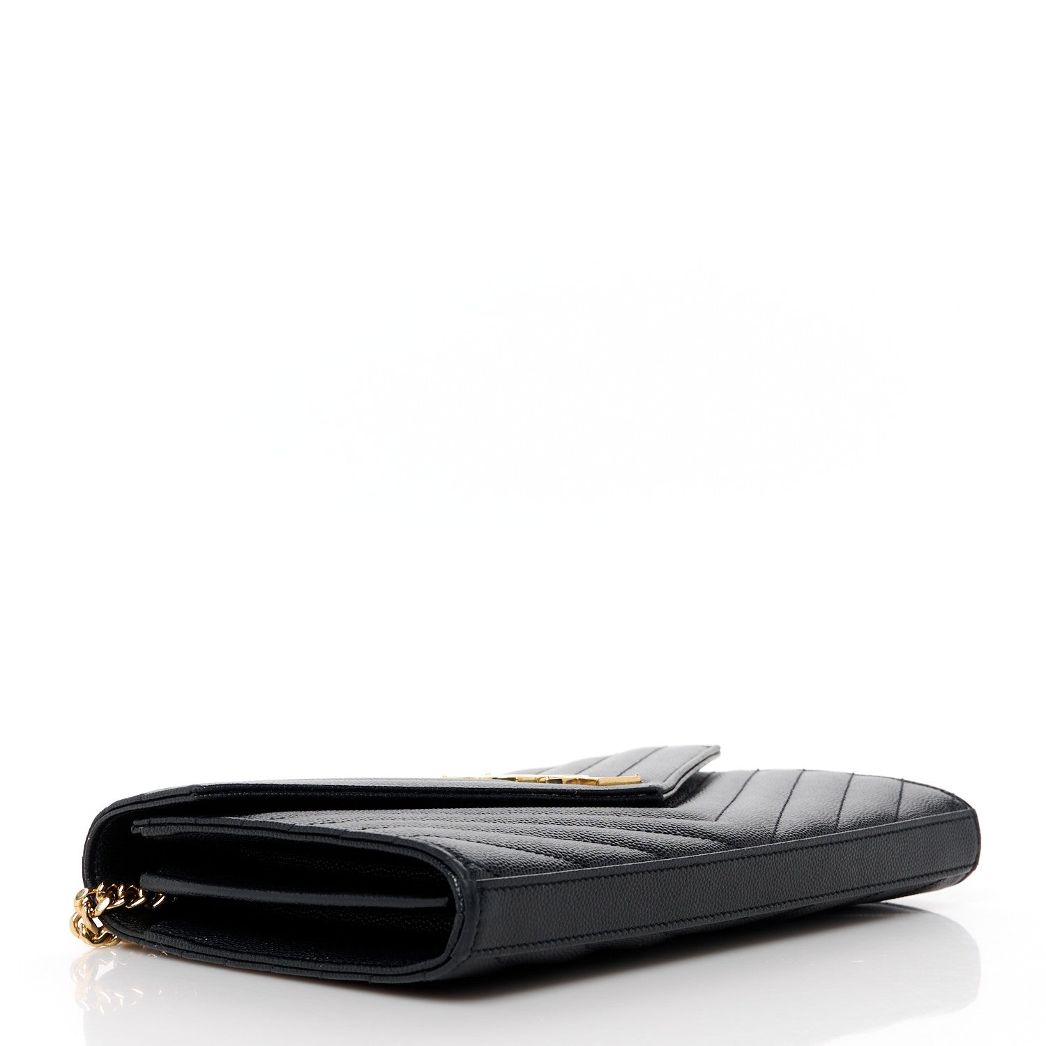 Saint Laurent Grain De Poudre Matelasse Chevron Monogram Chain Wallet Black 4 of 10