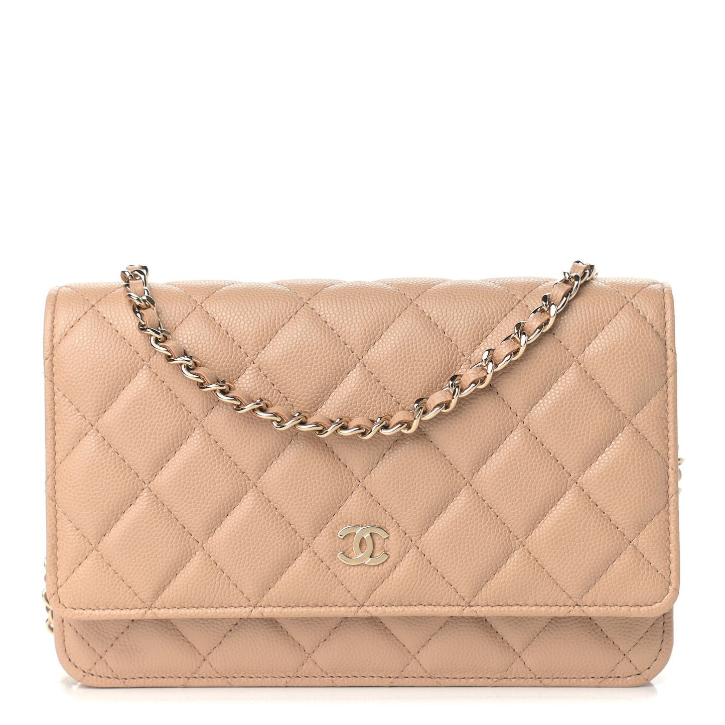 Caviar Quilted Wallet On Chain WOC Beige