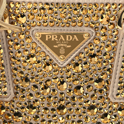 Prada Satin Crystal Mini Galleria Double Zip Tote Platino 6 of 8