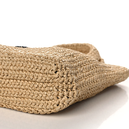 Prada Yarn Raffia Effect Crochet Embroidered Small Logo Tote Naturale 10 of 10