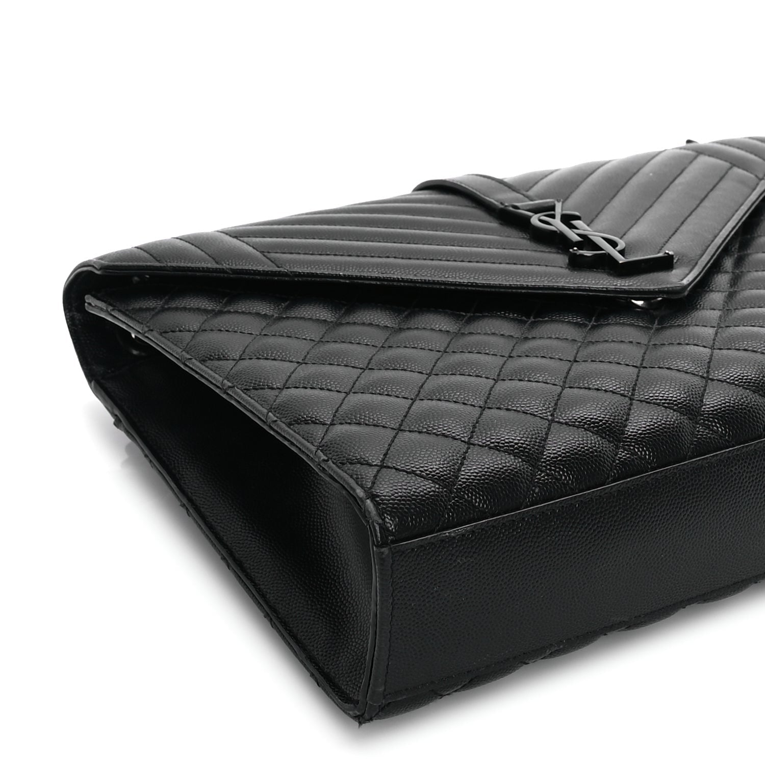 Saint Laurent Grain De Poudre Textured Mixed Matelasse Large Triquilt Monogram Monochrome Satchel Black 7 of 7