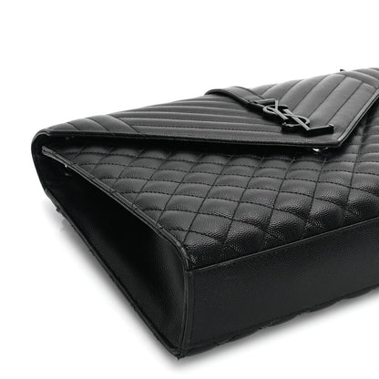 Saint Laurent Grain De Poudre Textured Mixed Matelasse Large Triquilt Monogram Monochrome Satchel Black 7 of 7
