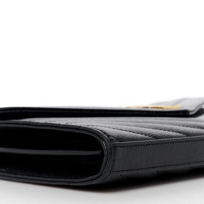 Saint Laurent Grain De Poudre Matelasse Chevron Monogram Chain Wallet Black 9 of 10