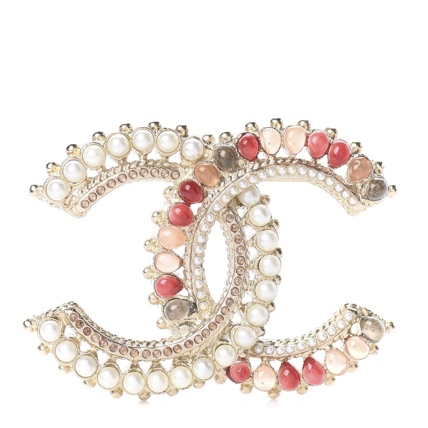 Pearl Gripoix CC Brooch Gold Multicolor