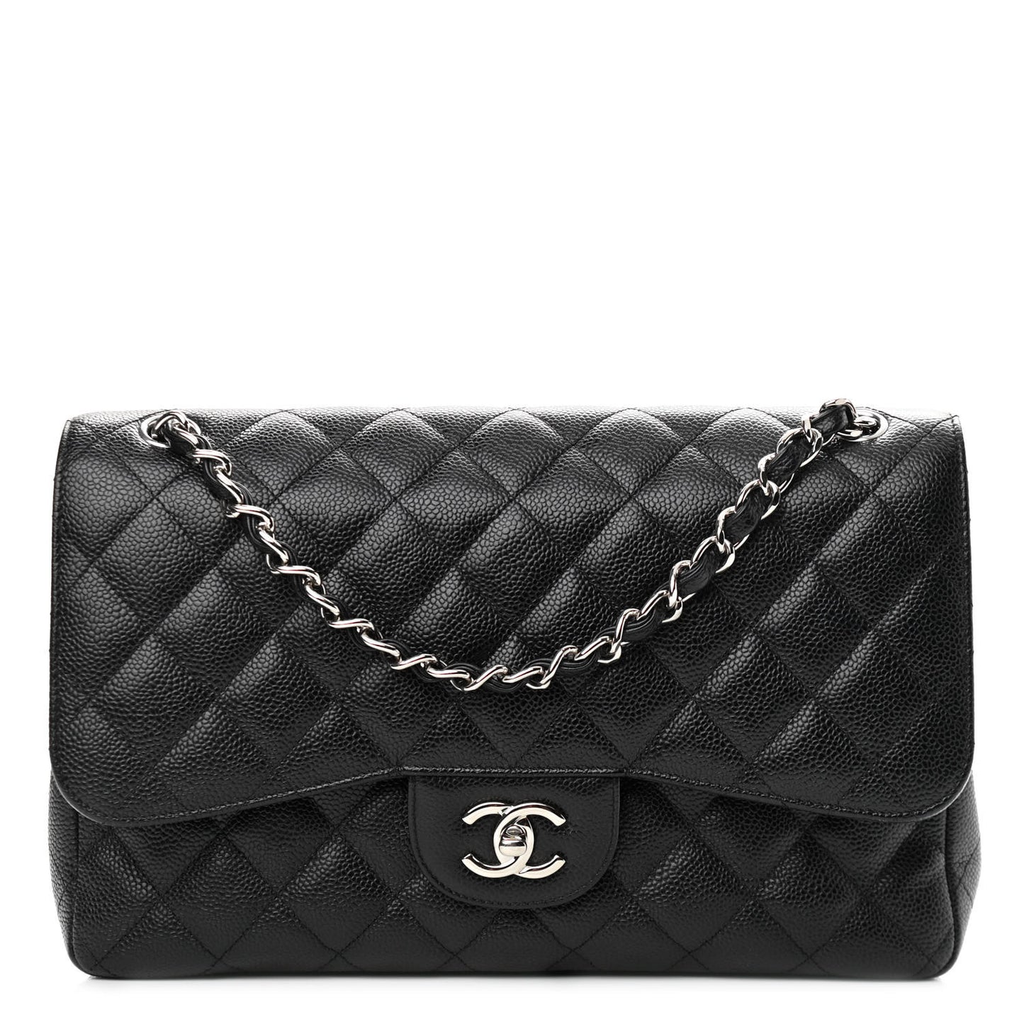 Caviar Quilted Jumbo Double Flap Black