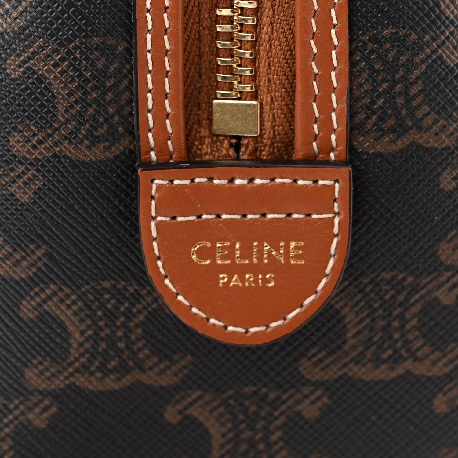 Celine Triomphe Canvas Calfskin Small Boston Bag Tan 6 of 9