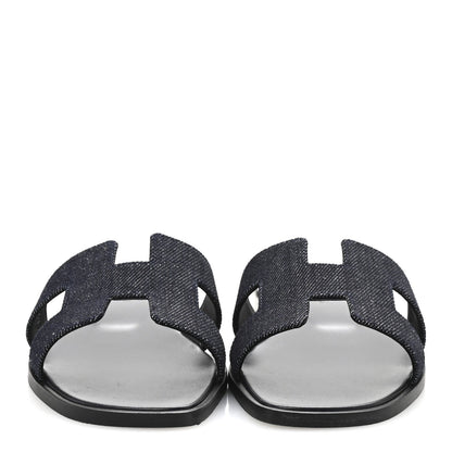Hermes Denim Canvas Oran Sandals 37.5 Bleu Brut 3 of 7
