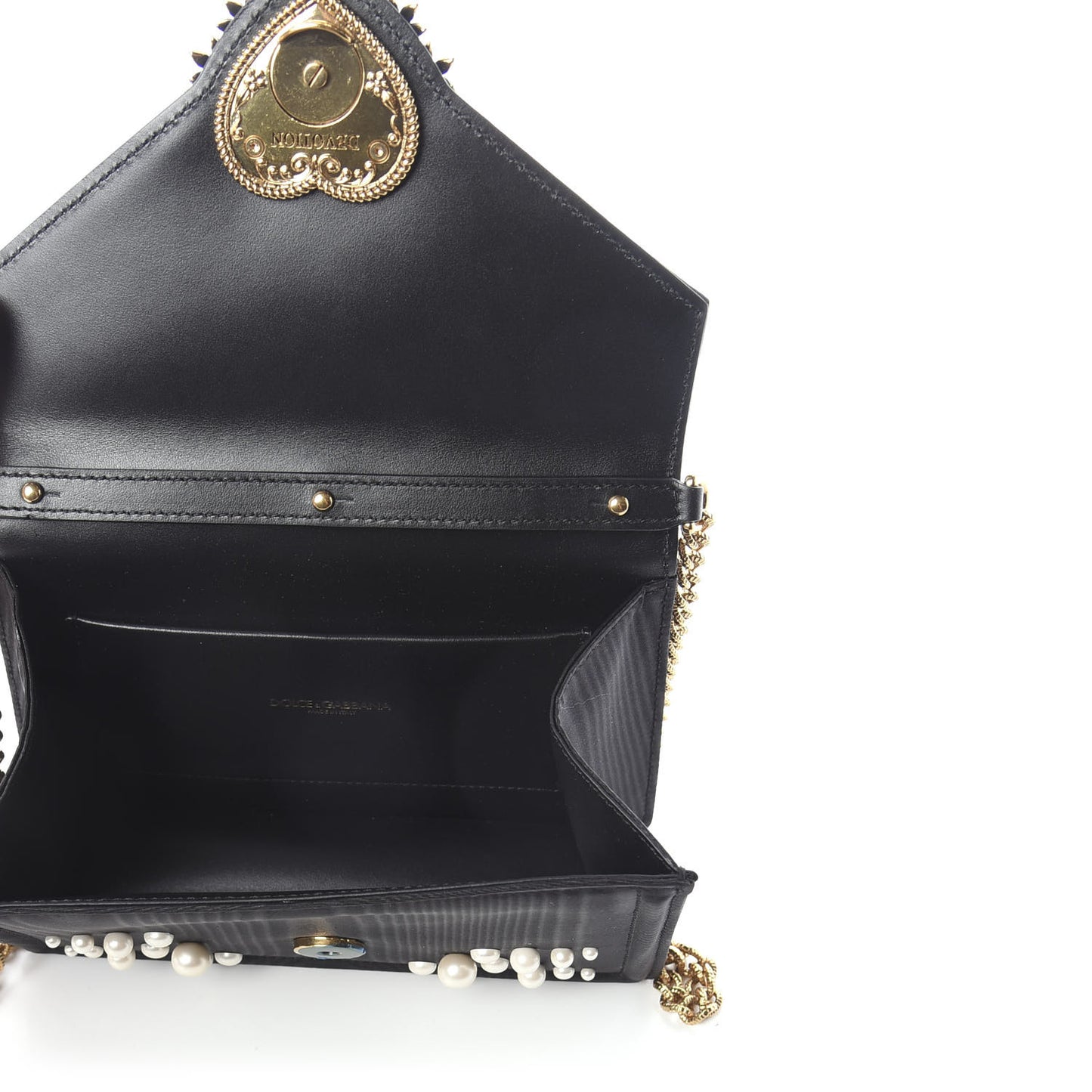 Moire Pearl Embellished Small Devotion Top Handle Bag Black