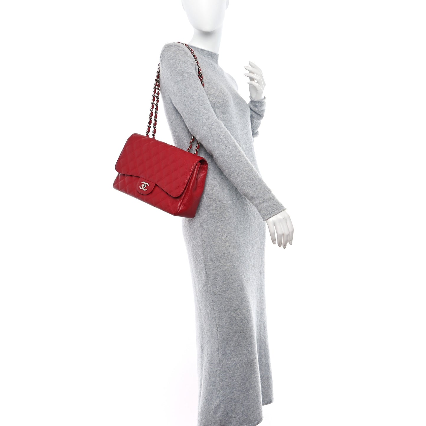 Caviar Quilted Jumbo Single Flap Red