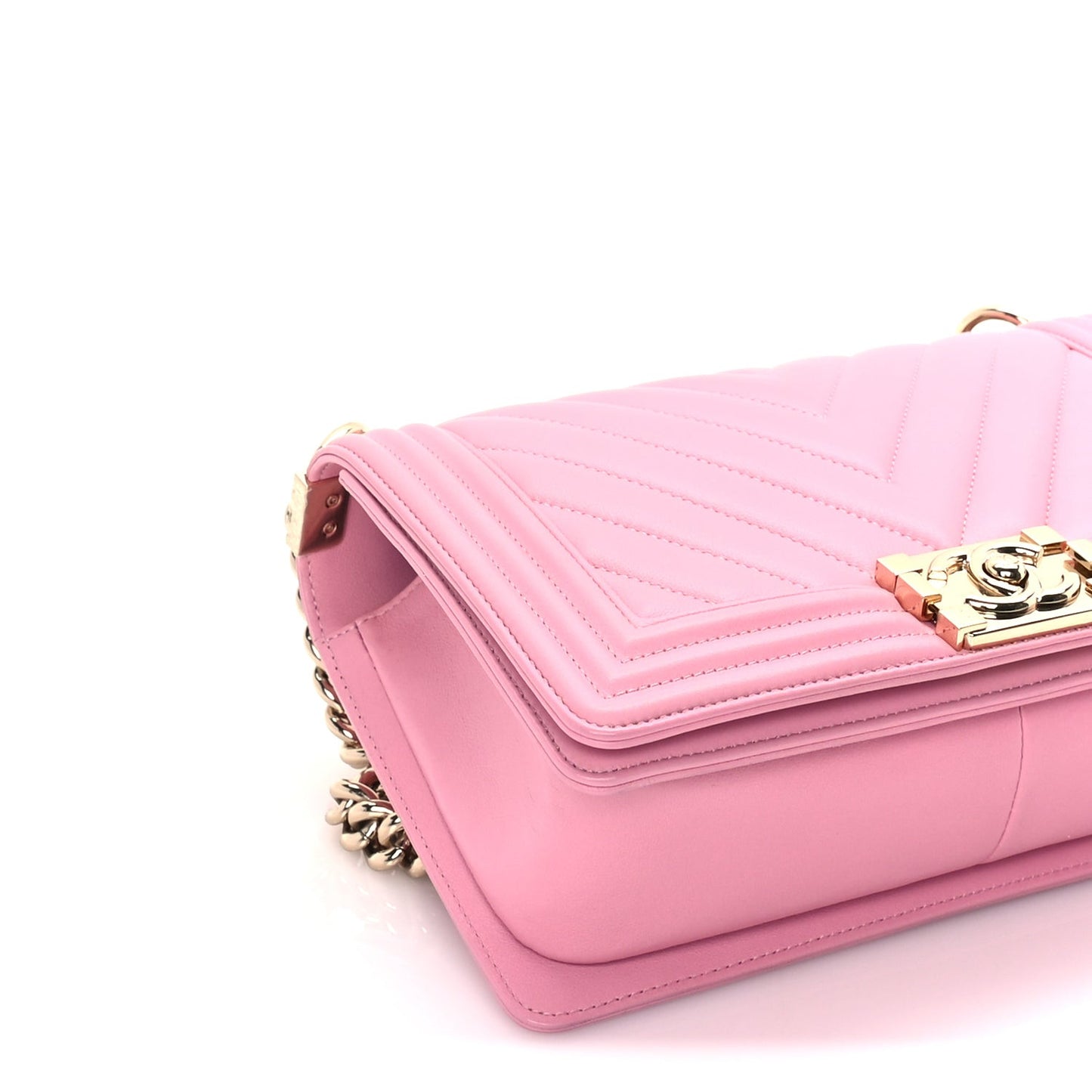 Lambskin Chevron Quilted Medium Boy Flap  Pink
