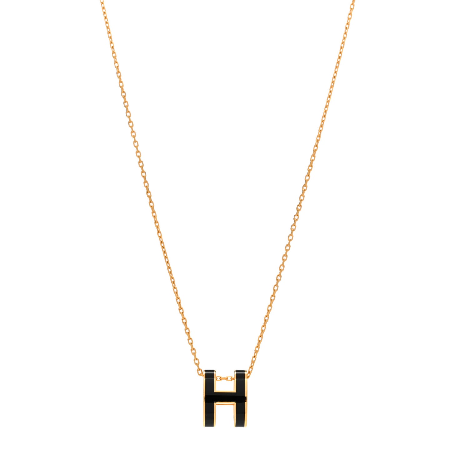Lacquered Gold Pop H Pendant Necklace Black