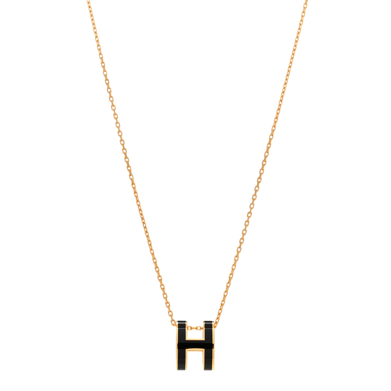 Hermes Lacquered Gold Pop H Pendant Necklace Black 1 of 6