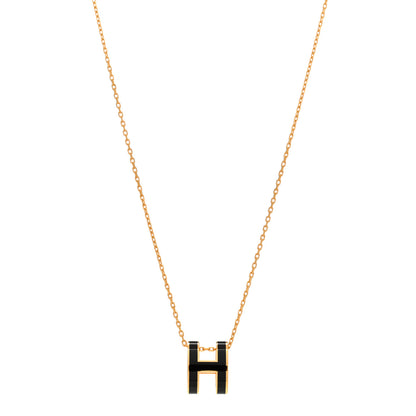 Hermes Lacquered Gold Pop H Pendant Necklace Black 1 of 6
