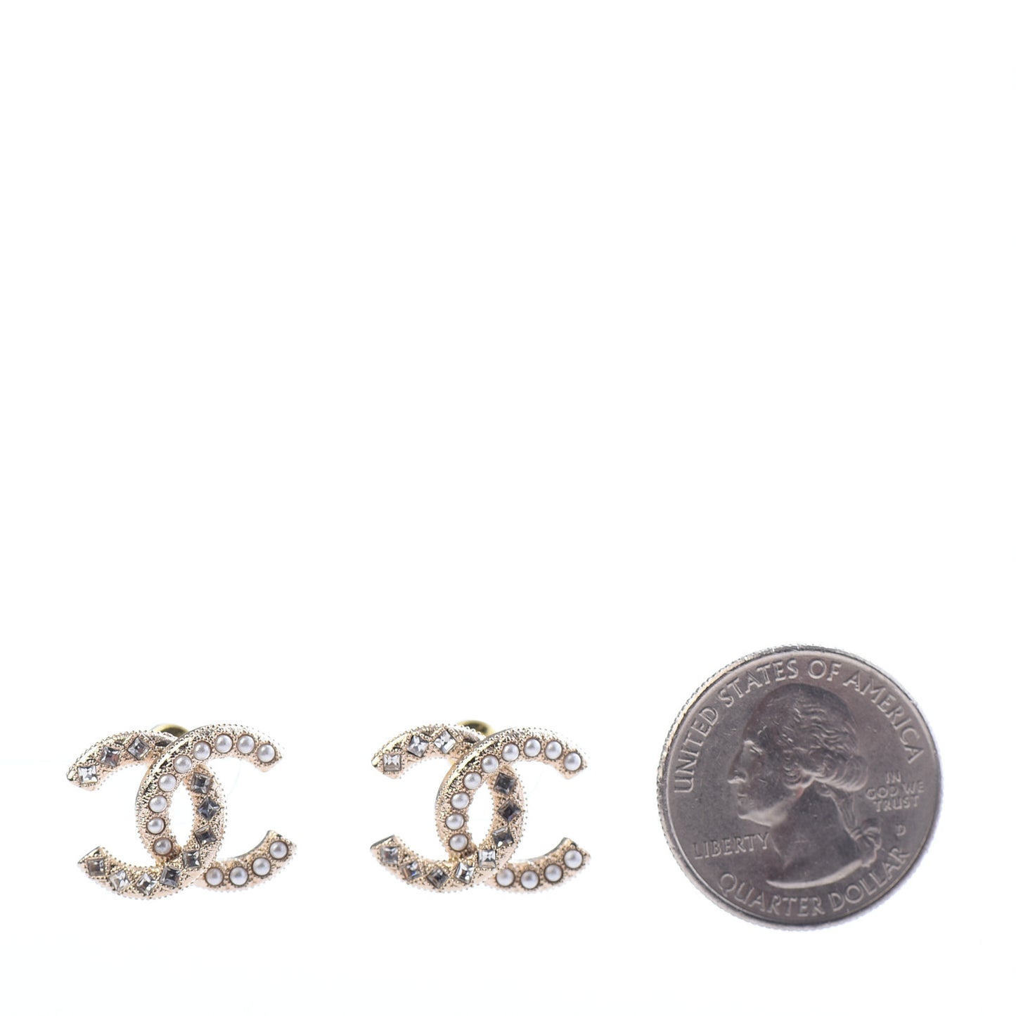 Crystal Pearl CC Earrings Gold