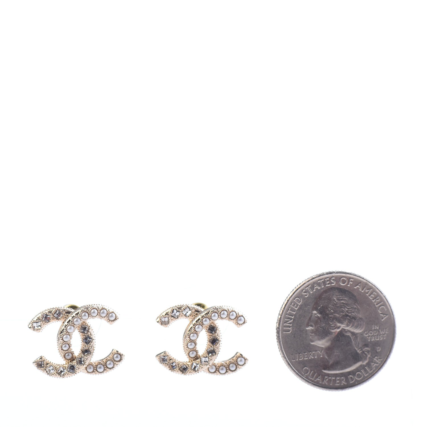 Chanel Crystal Pearl CC Earrings Gold 2 of 5