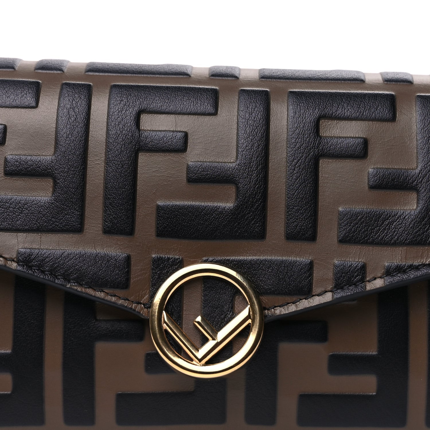 Fendi Vitello Soft F is  Bi-Color FF 1974 Embossed Continental Envelope Wallet On Chain  Maya Black 6 of 8