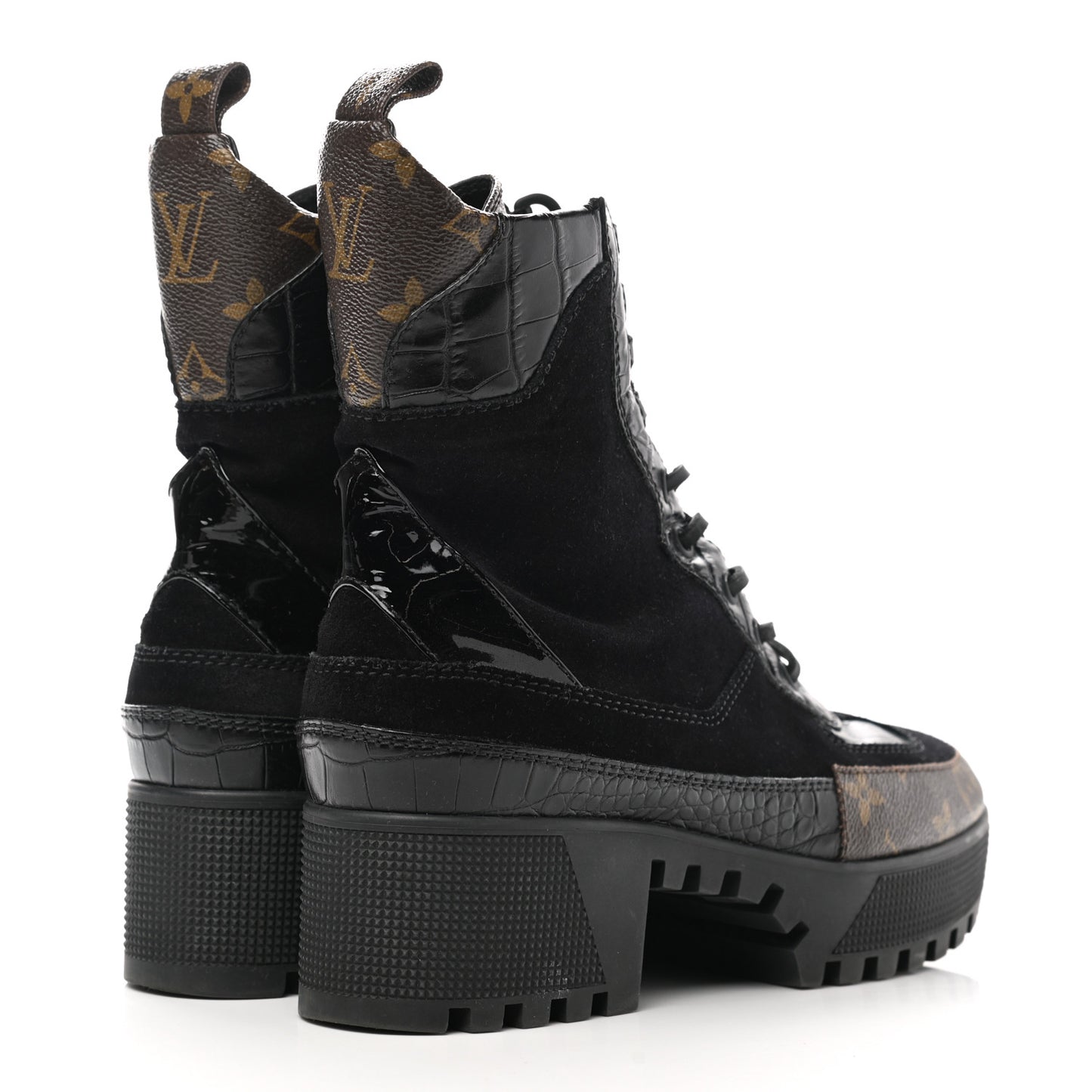 Suede Calfskin Monogram Laureate Platform Desert Boots 38 Black