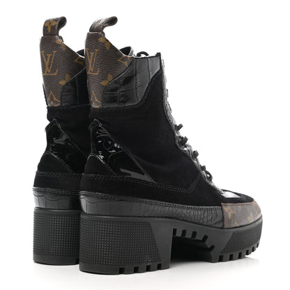 Louis Vuitton Suede Calfskin Monogram Laureate Platform Desert Boots 38 Black 4 of 9