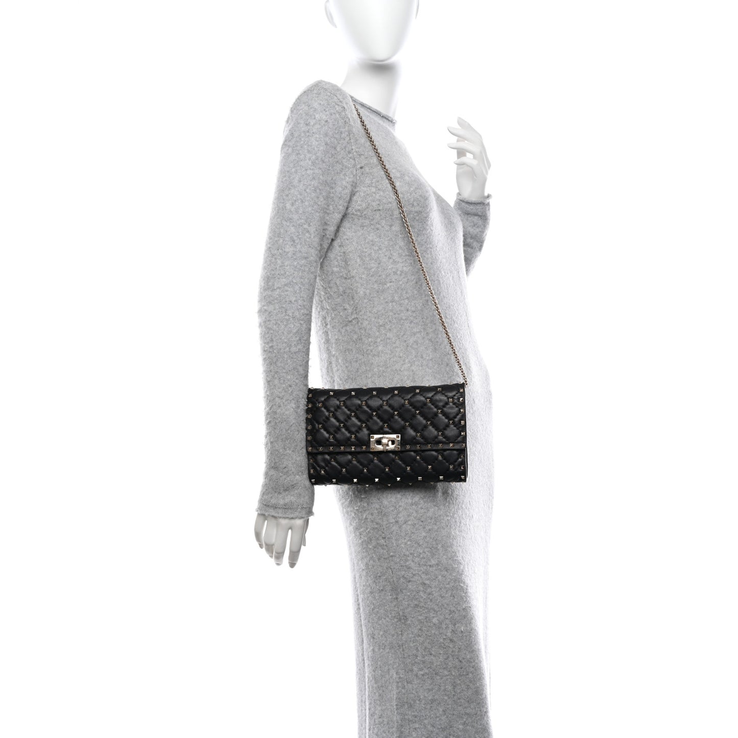 Nappa Rockstud Spike Wallet On Chain Black