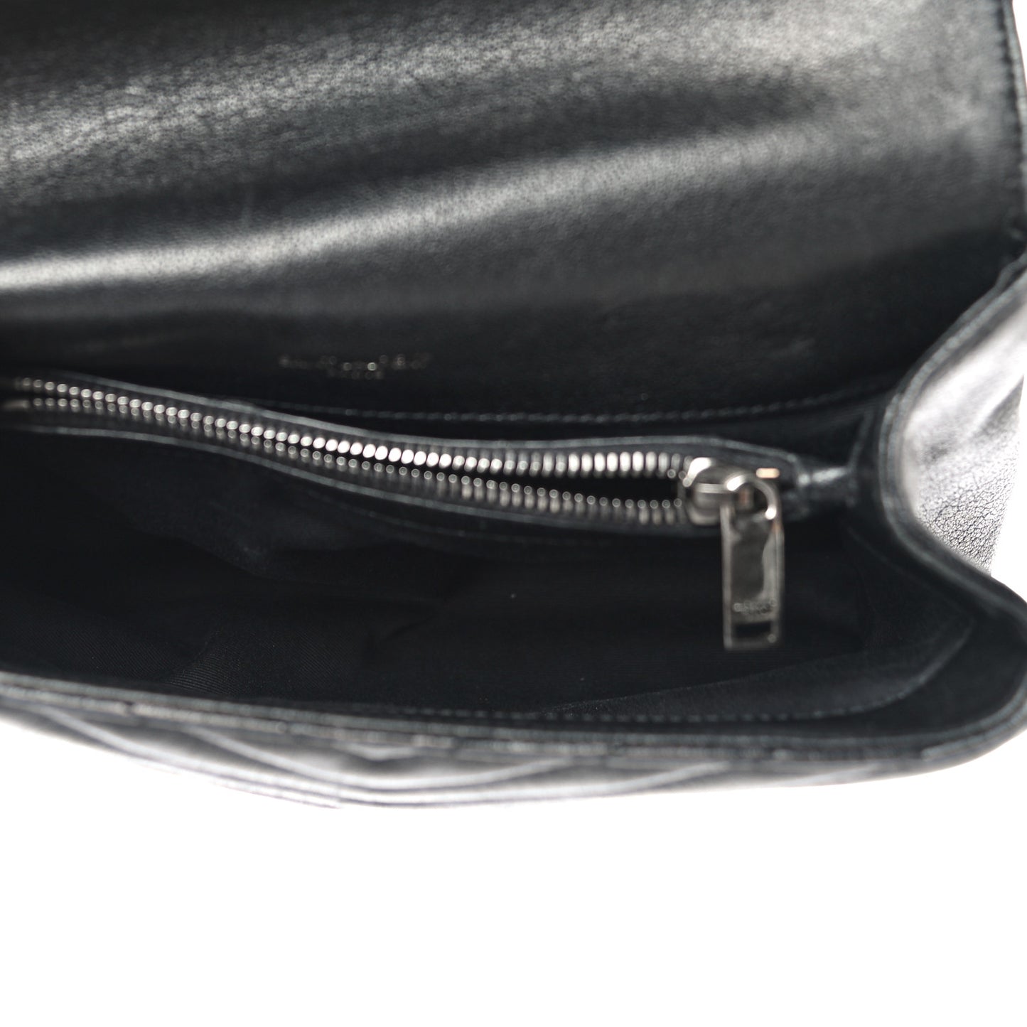 Sheepskin Matelasse Chevron Monogram Medium College Bag Black