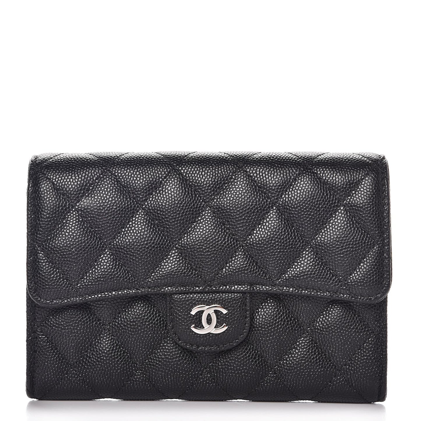 Caviar Quilted Medium Flap Wallet Black