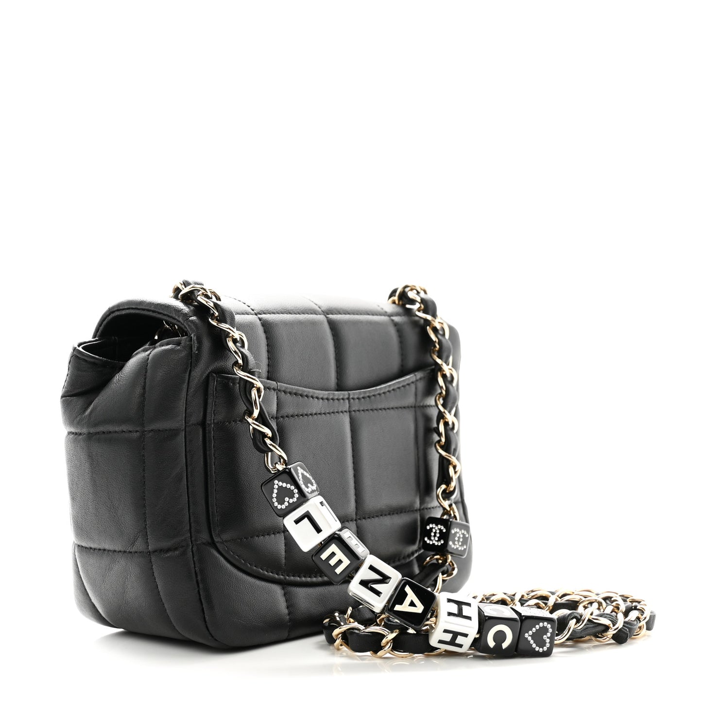 Lambskin Resin Crystal Square Quilted Mini Monacoco Flap Black