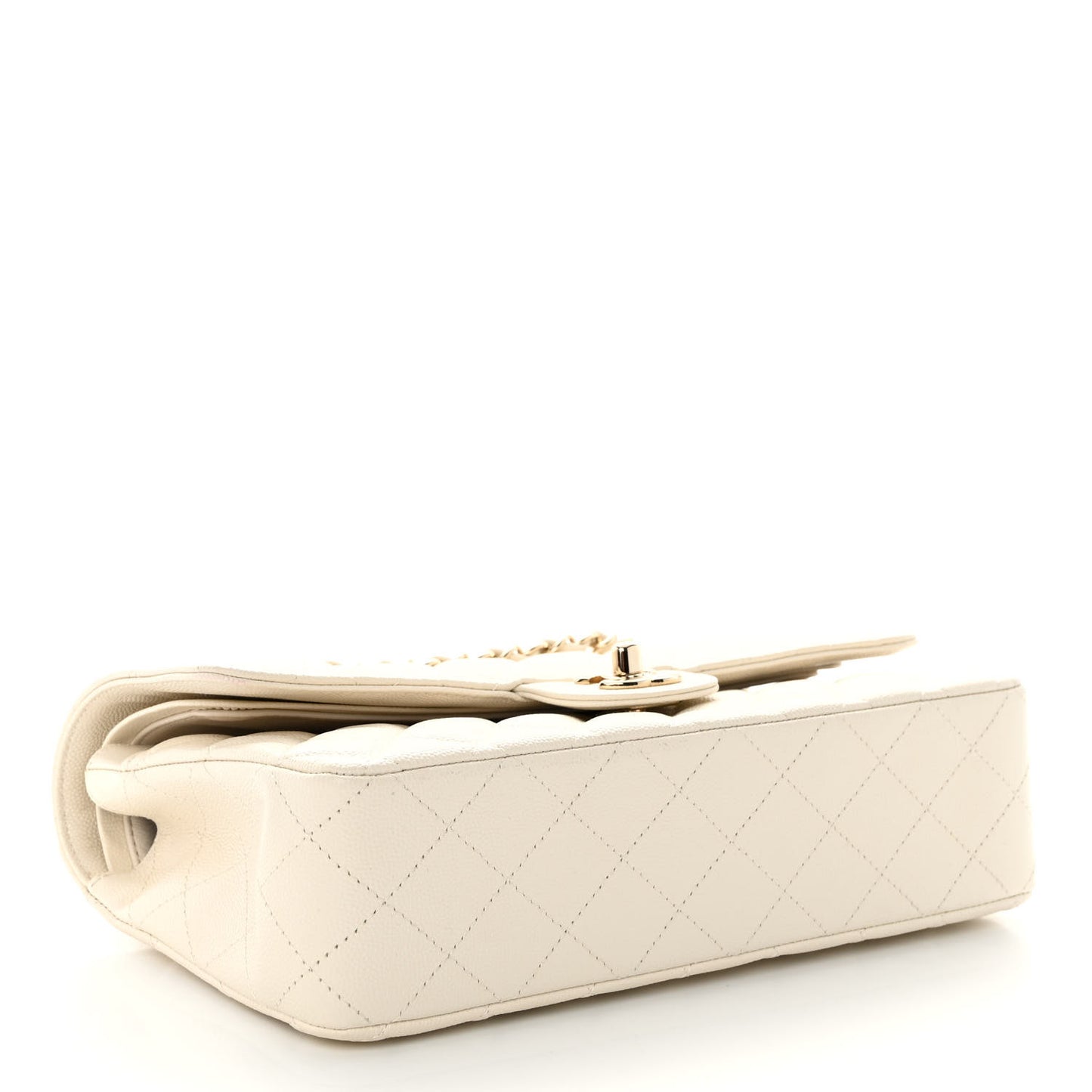 Caviar Quilted Medium Double Flap White
